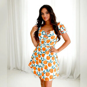 SHEIN Orange and Green Floral Dress